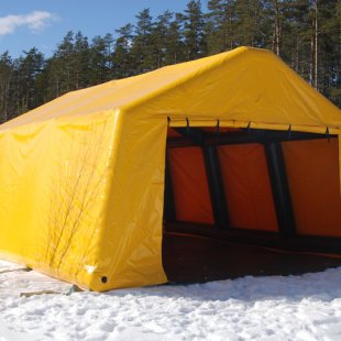 Dzeltena piepūšamā karkasa telts