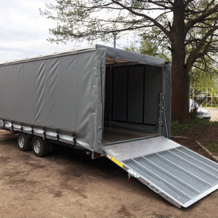 Auto pārvadāšanas piekabe ar atvelkamiem sānu aizkariem 2